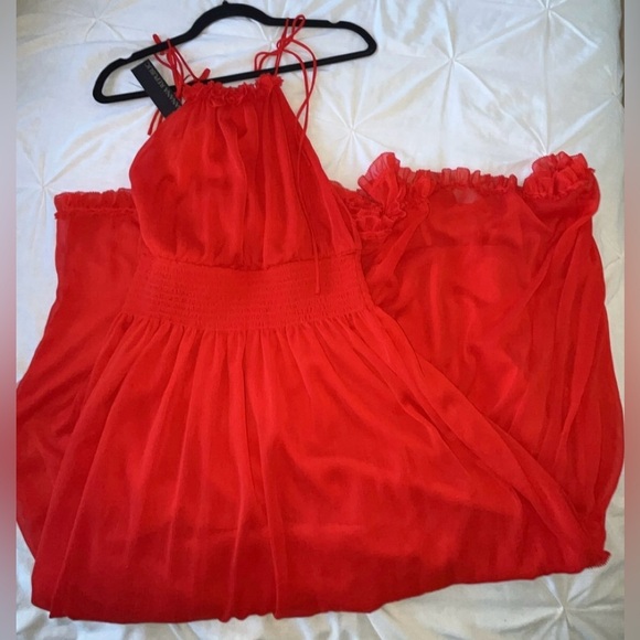 NWT Banana Republic Red Ruffle Georgette Tiered Halter Maxi Dress SIZE S - Picture 5 of 14